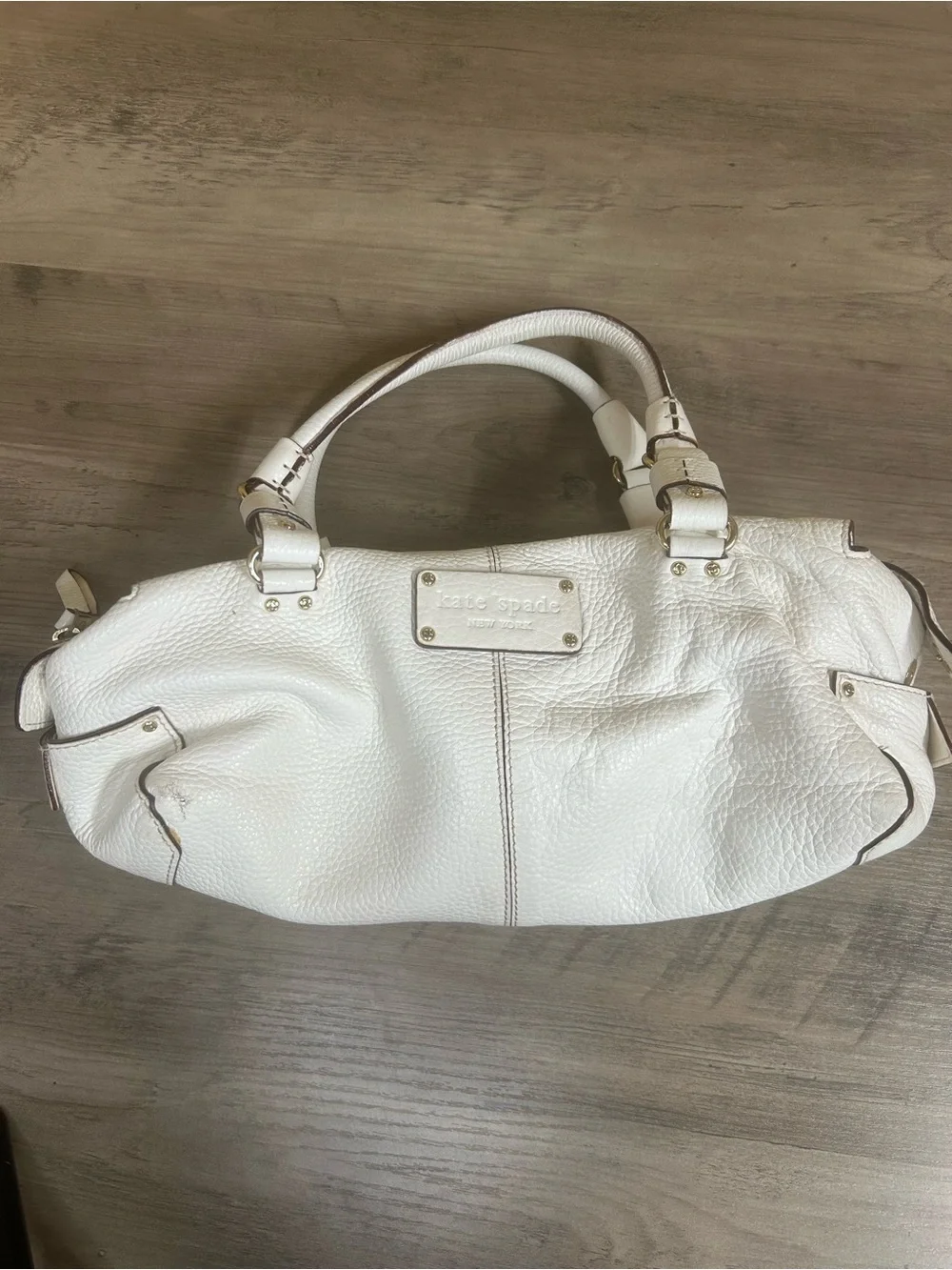 kate spade White Pebbled Leather Shoulder Bag with Gold Hardware